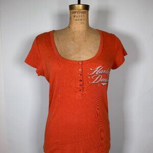 Y2K Harley Davidson Biker Rhinestones Logo Button Top